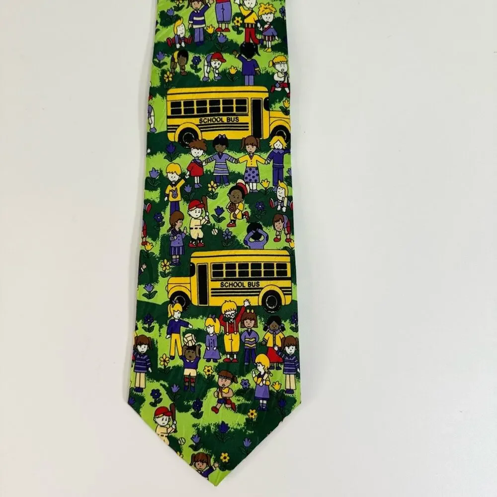 Keith Daniels Teach Me‎ And I Will Learn Tie Teacher Pupil Bus Green Mens OS